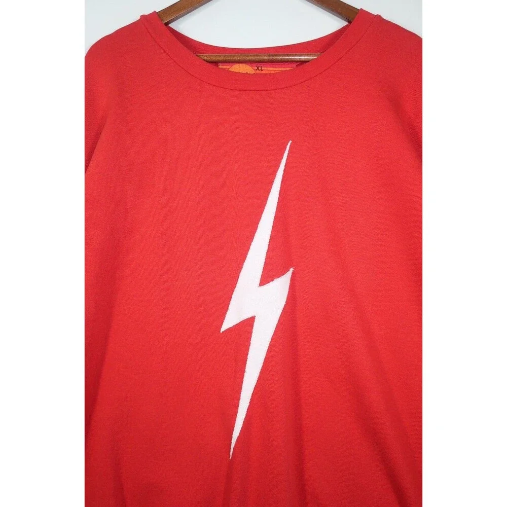 Aviator Nation Red & White Lightning Bolt Crewneck Sweatshirt Men's Size Large - Picture 9 of 11